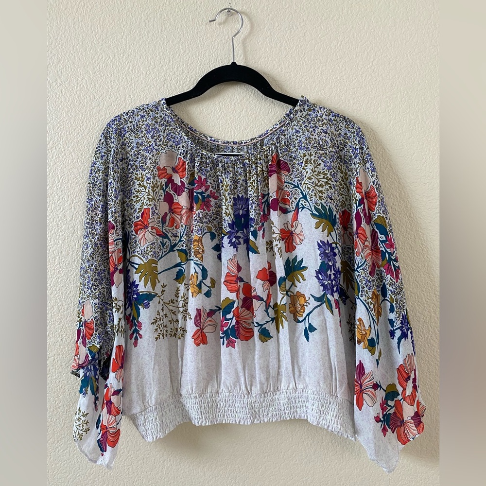Anthropologie Floral Lined Blouse Kimono Dolman Sleeve Elastic Waist Size XS - Picture 2 of 10
